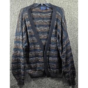 Cambridge Classics Cardigan Sweater Blue Tan Striped Cotton - Mens Size Large